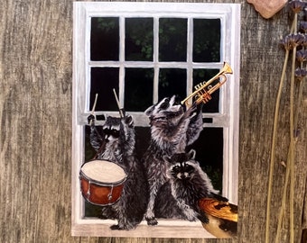 Raccoon Band Postcard