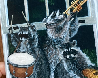 Raccoon Band Greeting Card