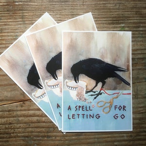 A Spell for Letting Go Postcard - crow raven - one fine art postcard