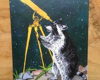 Raccoon and Telescope Greeting Card