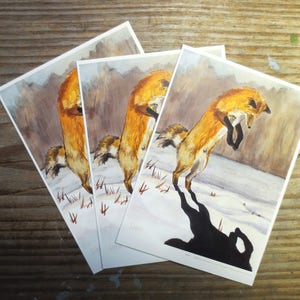 Carte postale Fox & Shadow - Renard roux dans la neige - une carte postale d'art