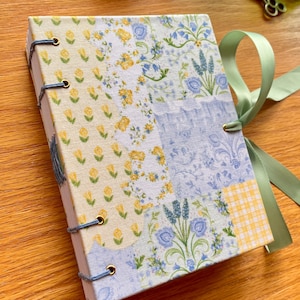Diario fatto a mano, quaderno da disegno rilegato a mano, diario d'artista, schizzi di viaggio, diario in stile cottagecore, quaderno patchwork shabby chic