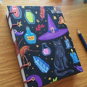 Handmade Journal, Handbound Sketchbook, Witch&#39;s Art Journal, Travel Sketchbook, Dream Diary, Spell Book, Grimoire, Fabric Cover Artist Book