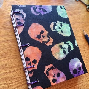 Handmade Journal, Handbound Sketchbook, Goth Art Journal, Travel Sketchbook, Shadow Diary, Spell Book, Grimoire, Batik Fabric Notebook