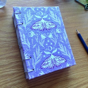 Handmade Journal, Handbound Sketchbook, Creative Art Journal, Travel Sketchbook, Dream Diary, Fabric Cover Book, Grimoire, Silver Moon Moths