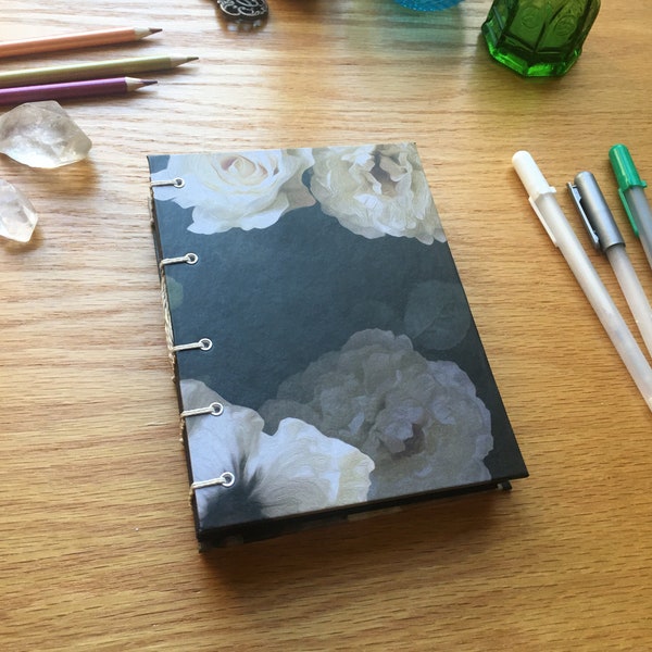 Handmade Black Paper Journal, Handbound Sketchbook, Art Journal, Garden Diary, Writing Drawing Blackout Journal, Floral Blackbook