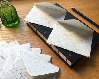 10 Handmade Map Envelopes made from Genuine Topographical Maps, Mini Envelopes, Paper Ephemera, Junk Journal, Scrapbooking, Traveler Gift
