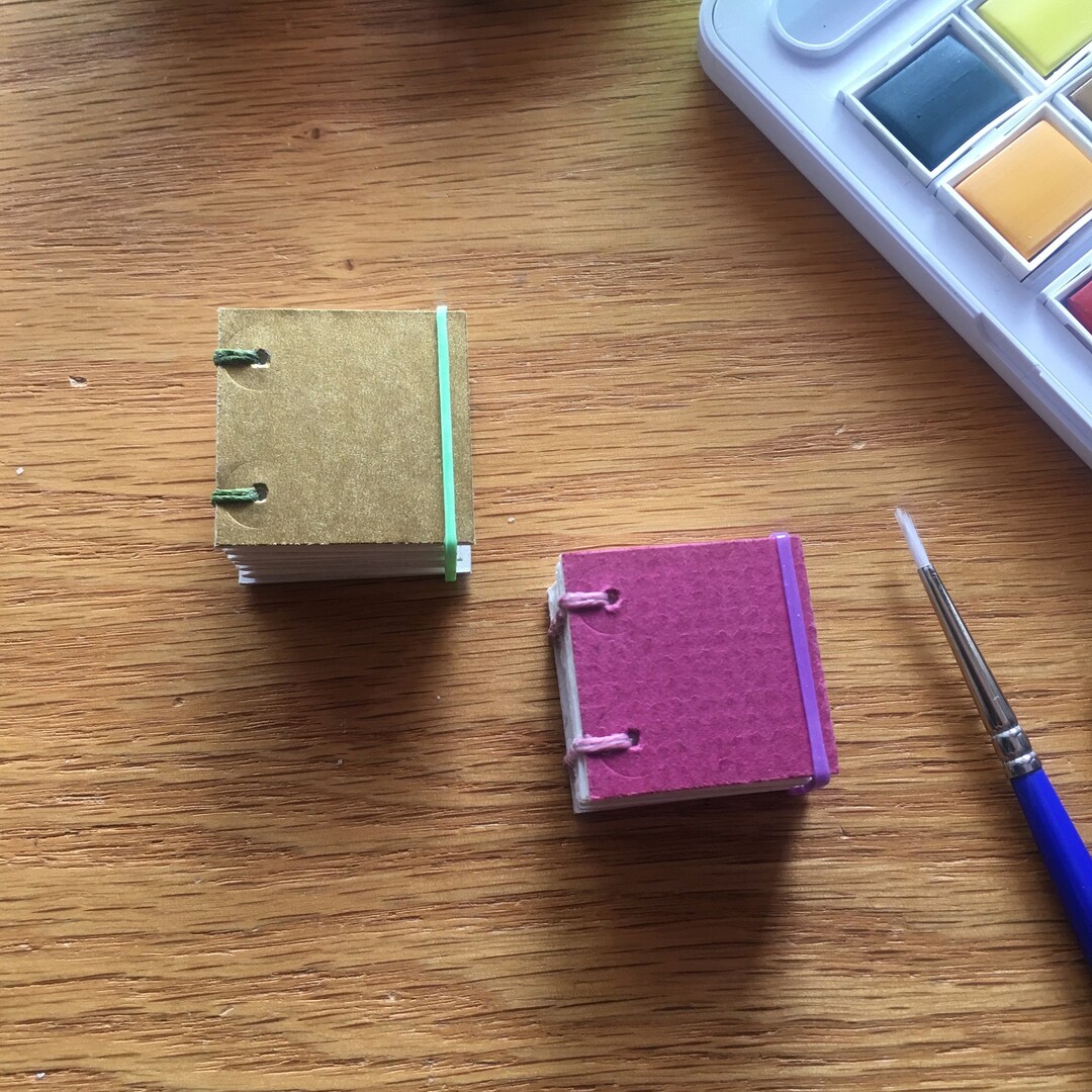 Handmade 1x1 Watercolor Book, Mixed Media Art Journal, Tiny Sketchbook