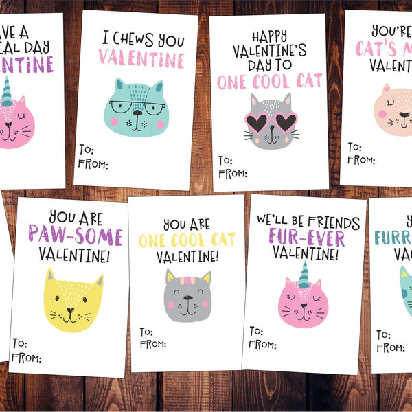 INSTANT DOWNLOAD - Cat Valentine's Day Cards | Printable Valentine's | Kitten Valentine's | Kids Valentine's | Digital