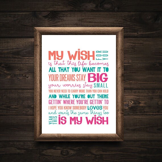 Autocollant Mural Vinyle Citation "My Wish For You" Rascal Flatts - Décoration Murale Citation D'amour