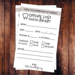 INSTANT DOWNLOAD - Lost Tooth Receipt, Tooth Fairy Receipt, Printable