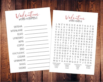 DIRECT DOWNLOADEN | Valentijnsdag spelbundel, woord zoeken, woord scramble, afdrukbare Valentijn
