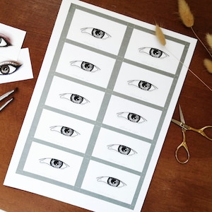 Tarjetas de maquillaje de ojos / gráficos faciales - Ojos con capucha - Juego de x10