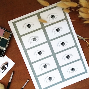 Cartes de maquillage des yeux / Graphiques de visage - Deep Set Upturned Eyes - Ensemble de x10