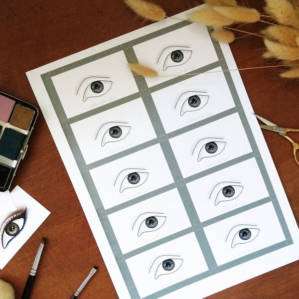 Eye Makeup Cards/ Face Charts - Deep Set Upturned Eyes - Set of x10
