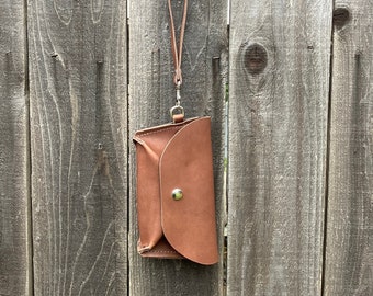 Chocolate Brown Leather Wristlet/ Leather Clutch/ Handmade Women's Handbag/ Mini Handbag/ Tiny Purse/ Evening Bag/Brown Envelope Clutch