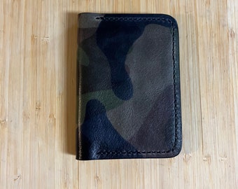 Camouflage Italian Leather Vertical Wallet/ Hand-stitched Minimalist Wallet/ 6 Pocket Card Holder/ Custom Leather Wallet