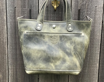 Olive Green Mini Tote Cross Body Leather Bag/ Women's Handbag/ Women's Tote Bag/ Green Leather Tote
