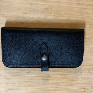 Cartera larga de cuero italiano con guijarros negros / Cartera de mujer hecha a mano / Cartera snap cosida a mano / Cuero Badalassi Carlo Dollaro