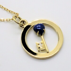 CARTIER VINTAGE PENDANT w Chain, "Key to My Heart" Motif, Cartier Paperwork & Box, Cartier Necklace, 18kt Yellow Gold, Lapis Lazuli, image 1