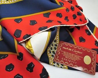 AUTHENTIC CARTIER SCARF in Silk with Leopard Panther motif includes Cartier Tag, Box and Certificate