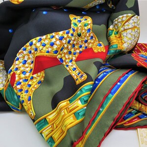 CARTIER SCARF, "Jeweled Menagerie", 100% Silk with Cartier Tag, Box & Certificate, Made in France, Cartier Foulard Soie, Vintage Scarf image 2