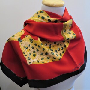 CARTIER SCARF, "Bejeweled Leopards" Motif, 100% Italian Silk Crepe de Chine, Cartier Foulard Soie, Vintage Scarf, Luxury Scarves, Red Scarf image 1