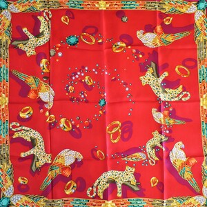 CARTIER SCARF, "Jeweled Menagerie" Motif, 100% Silk w Cartier Tag, Made in France, Cartier Foulard Soie, Vintage Cartier, Cartier Panther image 2