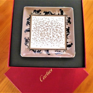 CARTIER TRINKET TRAY, "Panthere Savanna" Decor, Cartier T1220719 Trinket Tray or Ring Dish, Fine Porcelain, 24kt Gold, Limoges Porcelain image 1