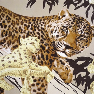 CARTIER SCARF, "Léopard Majestueux" Decor, 100% Silk with Cartier Tag & Certificate, Cartier Foulard Soie, Vintage Scarf, Tapestry image 1