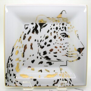 CARTIER TRAY, "Leopard" Panthere Motif, Ideal for Jewelry & Vanity, Luxury Fine Porcelain, 18kt Gold Decor, Limoges Porcelain, Trinket Tray