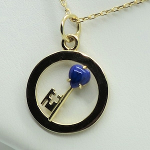CARTIER VINTAGE PENDANT w Chain, "Key to My Heart" Motif, Cartier Paperwork & Box, Cartier Necklace, 18kt Yellow Gold, Lapis Lazuli, image 8