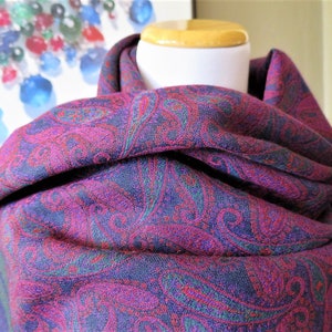 CARTIER SHAWL, "Paisley" Pattern, Wool with Silk Blend, Made in Italy, Gifts for Women, Gifts for Her, Scarves & Wraps, Blue Accessories image 1