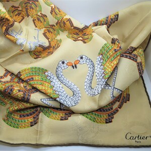 CARTIER SCARF, "Les Flamants" Motif, 100% Silk, Made in Italy, Cartier Tag & Red Box, Cartier Foulard Soie, Vintage Scarf, Luxury Scarves image 1