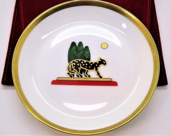 AUTHENTIC CARTIER LIMOGES Ring Dish Vintage Panther Decor French Porcelain with 24kt Gold Trim