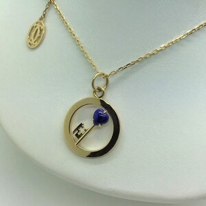CARTIER VINTAGE PENDANT w Chain, "Key to My Heart" Motif, Cartier Paperwork & Box, Cartier Necklace, 18kt Yellow Gold, Lapis Lazuli, image 9