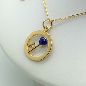 CARTIER VINTAGE PENDANT w Chain, "Key to My Heart" Motif, Cartier Paperwork & Box, Cartier Necklace, 18kt Yellow Gold, Lapis Lazuli, image 7