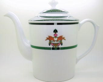 Vintage CARTIER Porcelain Hostess Pot for Coffee and Tea in La Maison Venitienne Jade Green pattern Fine China made by Limoges in France