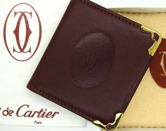 CARTIER Photo Holder Leather Picture Case in Classic Burgundy Cowhide for Wallets and Handbags comes with the Original Box