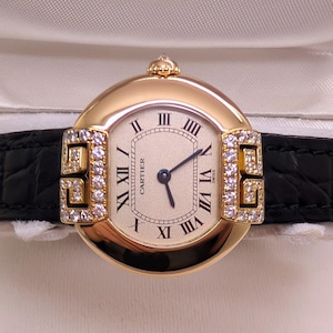 CARTIER WATCH the Ellipse Diamond Art Deco model 18kt Yellow Gold w Quartz Movement + Full Cut Alligator Strap, Cartier Warranty + Watch Box