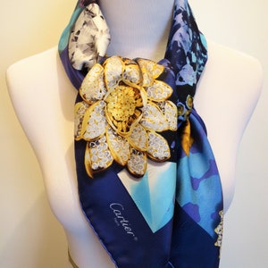 CARTIER SCARF, "Florals & Jewels" Motif, 100% Silk with Cartier Tag and Box, Cartier Foulard Soie, Vintage Scarves, Luxury Scarves