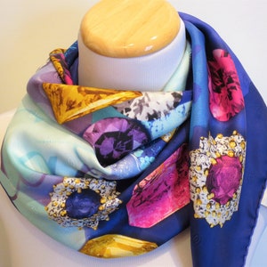 CARTIER SCARF, "Florals & Jewels" Motif, 100% Silk with Cartier Tag and Box, Cartier Foulard Soie, Vintage Scarves, Luxury Scarves
