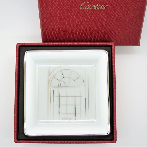 AUTHENTIC CARTIER Mini Tray with Rue de la Paix Platinum Finish Motif and Original Cartier Box