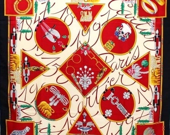 Vintage CARTIER Scarf for Women, in Red Couture French Silk the 150th Anniversary Edition, Foulard Soie