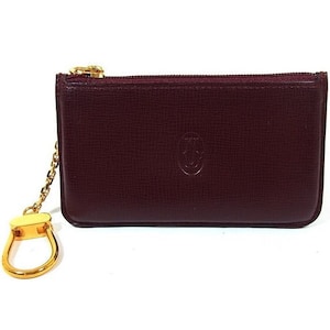 Pochette CARTIER classique + porte-clés en cuir de vachette bordeaux classique Portefeuilles et sacs à main avec étiquette d'origine, certificat d'authenticité + boîte