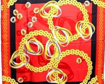 Vintage CARTIER Scarf for Women in fine woven French Silk with Red Trinity Ring motif comes with the Original Tag