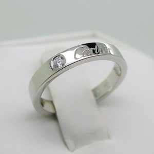 CARTIER WEDDING Ring, Size 50 (5.5 US), "C de Cartier", Platinum & Diamond, Cartier Box + Certificate, Cartier B4051300, Cartier B4051350 image 2