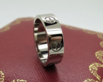 AUTHENTIC CARTIER Size 49 (4.75US) LOVE Ring in 18kt White Gold with Cartier Red Box and Certificate of Authenticity