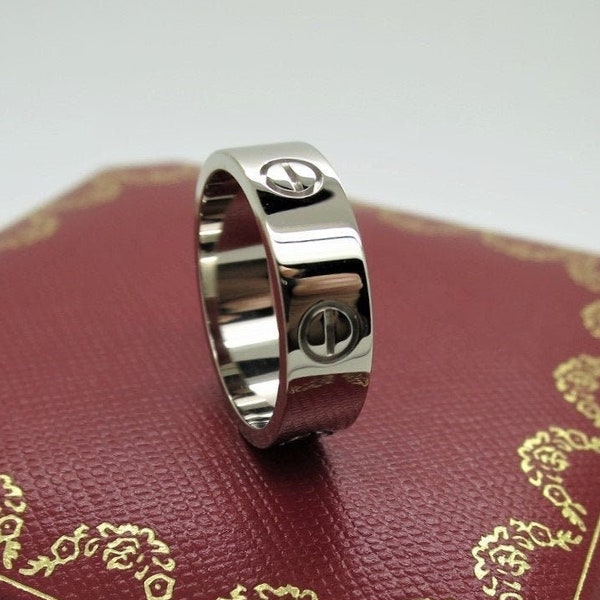 AUTHENTIC CARTIER Size 49 (4.75US) LOVE Ring in 18kt White Gold with Cartier Red Box and Certificate of Authenticity