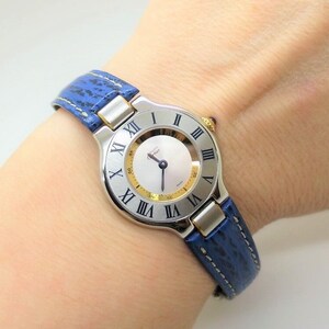 CARTIER WATCH MUST 21 the 150th Anniversary Edition in Steel on Leather Strap with Quartz Movement and Deployant Clasp comes in Original Box